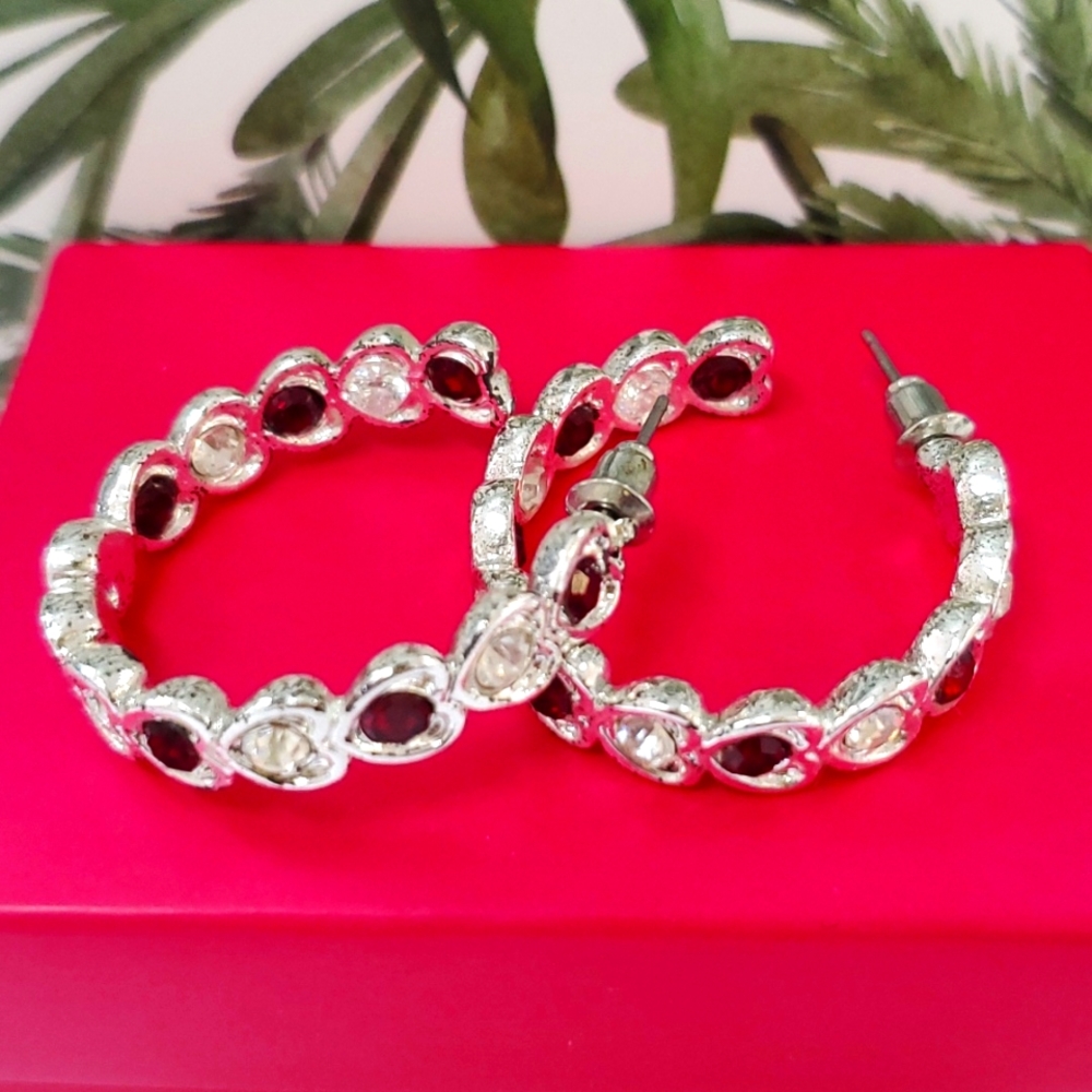 Hoop Earrings - Emerald & Crystal Pattern - $20 NWT (Pierced Silver S/Steel)